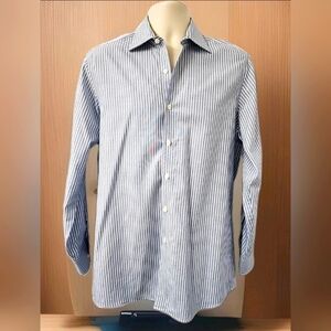 MICHAEL Michael KORS Blue  White Striped Long Sleeve No Iron Dress Shirt 15 32/3
